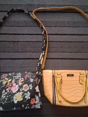 Lot Of 2 Designer Inspierd Crossbody Bags Black Floral & Yellow Alligator Print